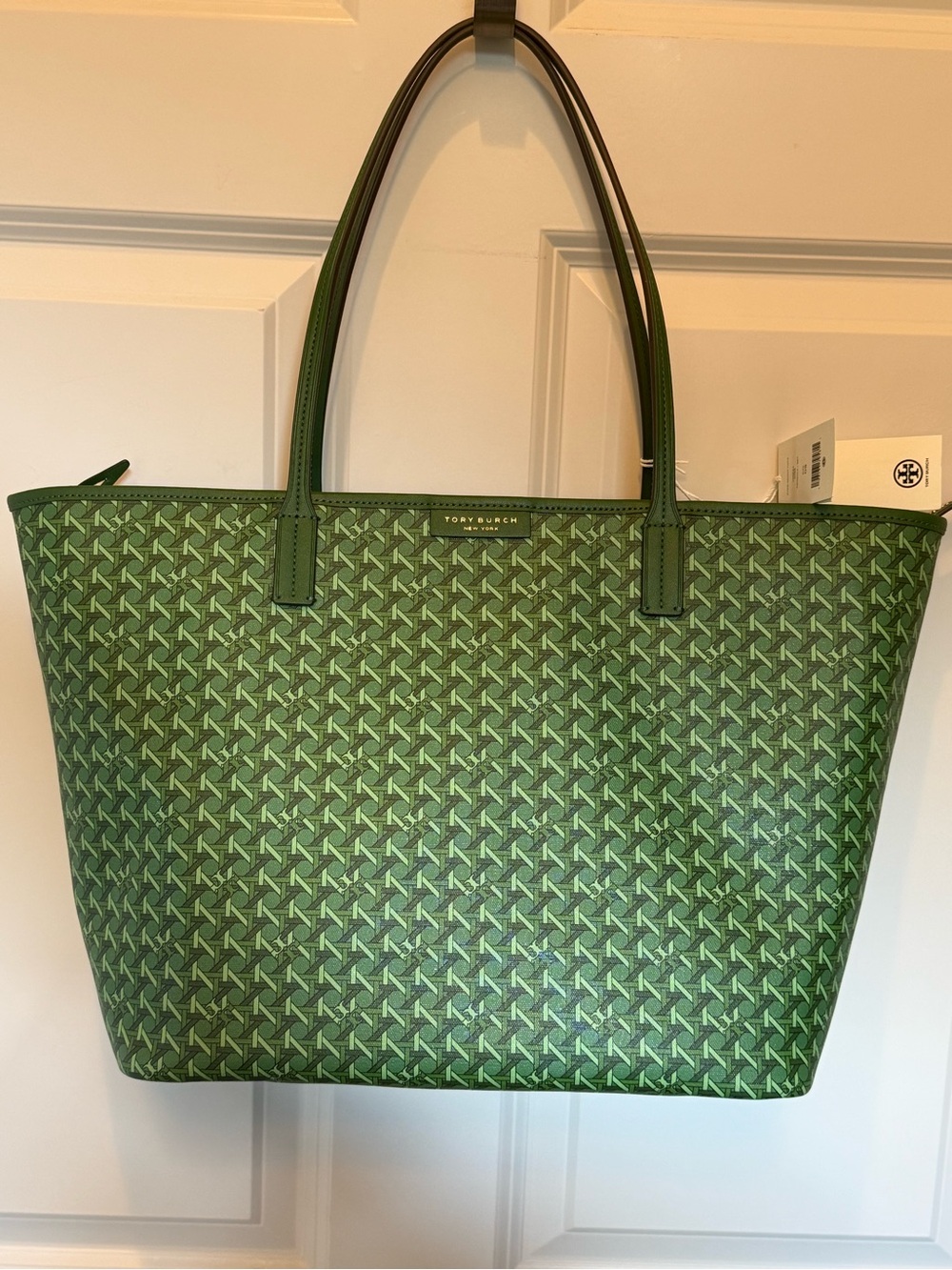 NWT Tory Burch Ever Ready Green Coated Canvas Tote